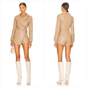 Superdown Chantel Leather Romper in Nude Small